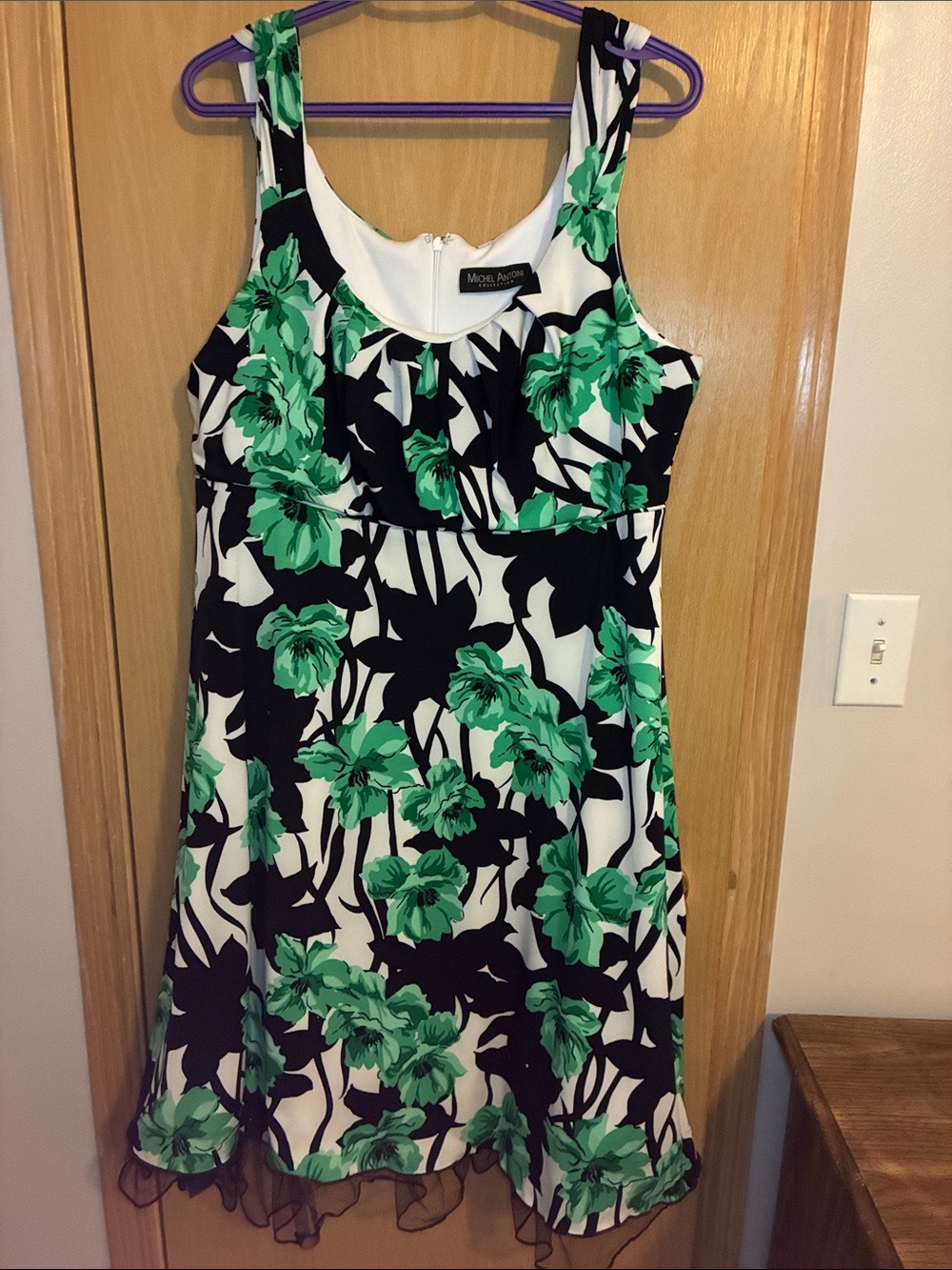 Michel Antoni White Dress with Black & Green Floral Print size 2X